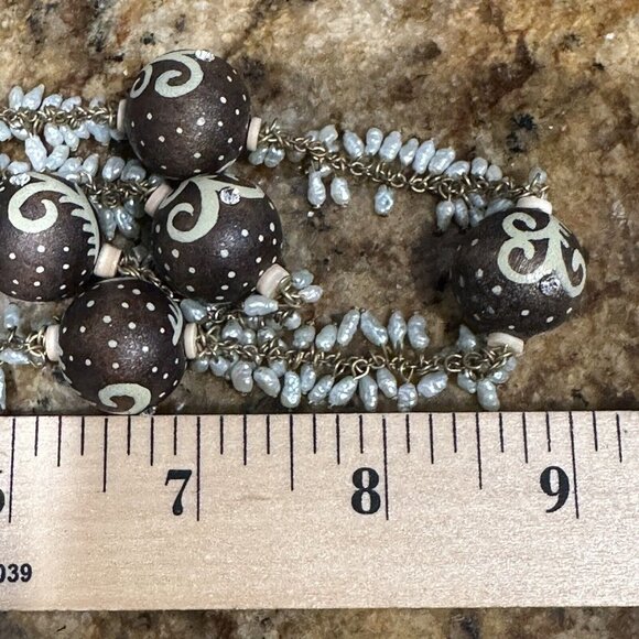 VTG Boho Chic Statement Necklace Beaded Rhinestones Mini Baroque Pearl 18" - Picture 9 of 9